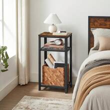 3-Tier Tall Side Table, Small Telephone End Table Stand With 2 Mesh Storage Shelves Office, Bedroom, Living Room, Kitchen Cart, Rustic Brown And Black-Cll - 1 - View 7