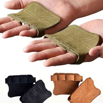 2只装真皮举重手套，掌心保护，男女通用，适用于健身、体操、握力训练、引体向上、力量训练。购买前请注意尺寸和规格。