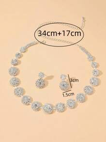 Set de 3 piezas de joyería de fiesta de boda de lujo para mujer, que incluye un collar con adornos de diamantes y brillantes y 2 aretes a juego como accesorios de disfraz para baile de graduación