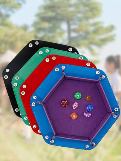 1 peça 12 cores bandeja de dados hexagonal dobrável com rolamento de Pu caixa de armazenamento para jogos de tabuleiro bandeja de dados acessórios torre de dados