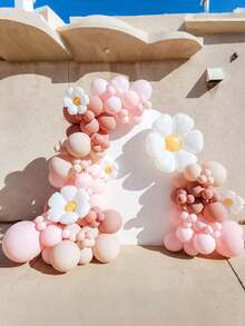 114pcs White Daisy Balloon Arch Kit, Suitable For Weddings, Anniversaries, Birthday Parties Decoration - Pink - View 2