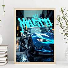 1 PIEZA Póster con marco opcional, estilo moderno con impresión en lienzo de un automóvil azul Miata Supra E36, estilo callejero, arte abstracto, decoración para el hogar, club y regalos - Multicolor - Ver 4