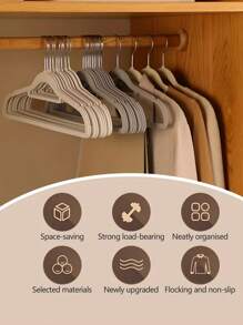 Cabides flocados 5/10/20 peças para uso doméstico e adulto, cabide antiderrapante que evita saliências no ângulo dos ombros, armazenamento compacto no guarda-roupa, adequado para pendurar roupas delicadas, cabideiro para loja de roupas, ternos, blusas, gravatas, camisas, vestidos e calças