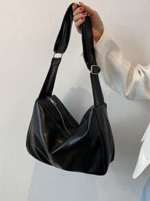 Bolsa de Ombro/Transversal Feminina Versátil e da Moda em Couro PU de Cor Sólida, Adequada para Ir e Vir do Trabalho e da Escola