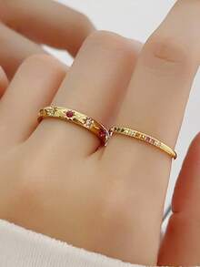 1pc Stainless Steel Rhinestone Inlaid Minimalist Design Fashion Ring For Women - Star - View 1