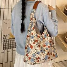 Canvas Shoulder Bag Retro Oil Painting Flower Large Tote Purse Cute Handbag For Women For Daily Office Travel - Multicolor - View 4