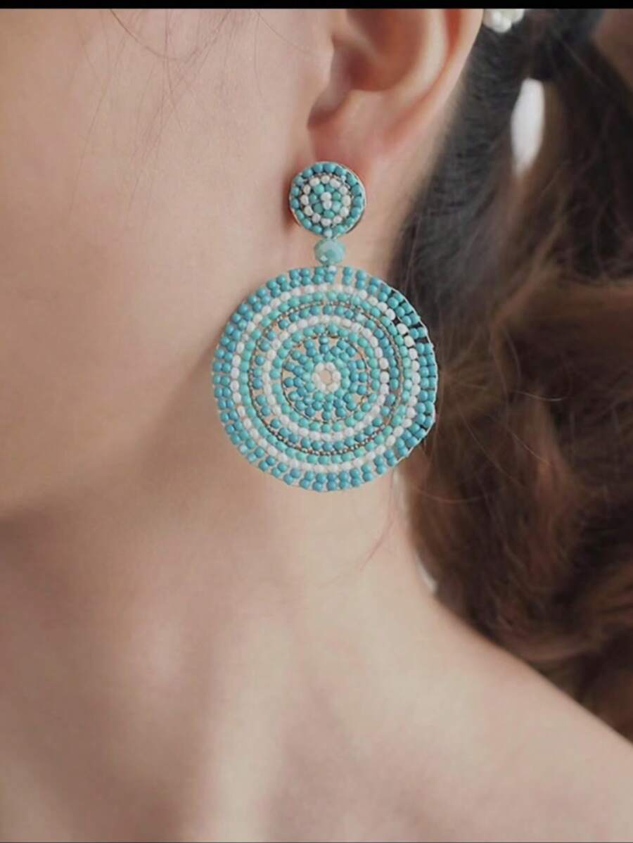 1 par de aretes de moda estilo bohemio hechos a mano con cuentas