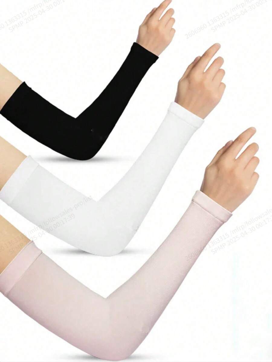3 Pairs Women's Black & White Straight Sleeve Covers, Fabric Sun Protection - Multicolor - View 1