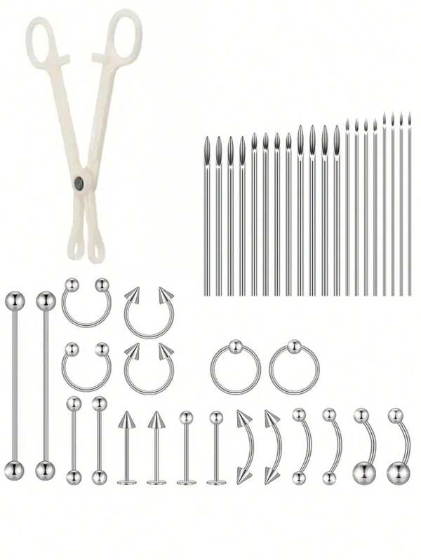 41pcs Stainless Steel Piercing Kit With 12G, 14G, 16G, 18G, 20G Needles - Complete Set For Nose, Septum, Belly Button, Lip, Ear, Tongue, Cartilage, Eyebrow, Tragus - Perfect For All Body Piercings, Body Piercing Kit|Minimalist Design|Durable Piercing Needles, Piercing Accessories