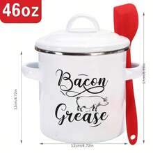 46 OZ Bacon Grease Container With Strainer And Spatula, Stainless Steel  Strainer, Enamel Oil Container, PotFat Storage With Lid - 白色 - 查看 2