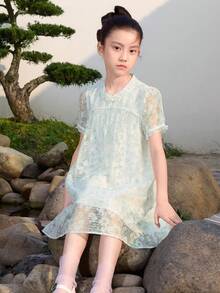 Balabala 女童连衣裙儿童夏季印花连衣裙新款中国风时尚 - 藍綠色調 - 查看 2