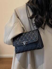 New Fashionable Elegant Versatile One Shoulder Small Square Bag, Stylish Chain Crossbody Bag - Black - View 2