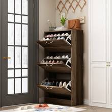 ECACAD 42.3" Space-Saving Shoe Cabinet With 3 Flip Drawers, Narrow Enclosed Shoe Rack Suit For Small Room, Compact Freestanding Shoe Storage Cabinet For Entryway, Corridor, Hallway, Perfect For Housewarming Gift - Màu Tím - Xem 1