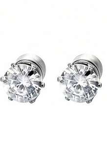 Stainless Steel Magnetic Cubic Zirconia Stud Earrings For Men And Women, Hypoallergenic Non-Perforated, 5-8mm Double Sided Magnet Flat CZ Magnetic Clip Earrings Are Suitable For Daily Travel, Weddings, Dates, Parties And Other Festivals