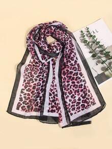 1 件女士轻质雪纺印花围巾、披肩、真丝围巾、防晒长方形围巾，适合日常使用，春夏季 - 黑粉小豹紋 - 查看 2