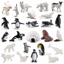 Set de 26 piezas de miniaturas de figuras de animales árticos, regalos de cumpleaños de animales polares para niños pequeños