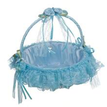 Elegant Lace Fabric Wedding Basket, Bridesmaid Handheld Flower Basket For Western Wedding Decor