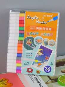 Set de 12/24/36/48 rotuladores de pintura acrílica de colores para pintura y manualidades DIY, a prueba de agua, lavables, se pueden usar para pintar en tela, vidrio, cerámica, plástico y la mayoría de las superficies, es una papelería de pintura utilizada para manualidades DIY, bocetos y crear hermosas obras de arte en oficinas, escuelas, estudiantes, papelería y útiles escolares.