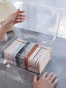 1个带翻盖的桌面收纳盒 - 手机壳收纳盒，防尘抽屉式收纳盒，适用于茶具、珠宝、厨房用具、化妆品、学习用品、手镯展示盒 - 防尘抗氧化设计