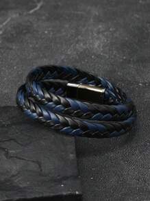 Pulseira de couro trançado multicamadas, acessório minimalista e personalizado com fecho magnético para casais, adequada para uso diário e presente