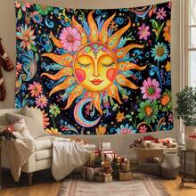1 pezzo Arazzo da parete decorativo in poliestere colorato con disegno di sole e fiori, stile bohémien, adatto per soggiorno, camera da letto, studio di yoga e meditazione, decorazione per la casa, design vibrante con motivi e dettagli intricati