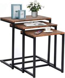 FurnitureR Juego de 3 Mesas auxiliares Triangulares Mesita Auxiliar Mesa de Centro Mesita Auxiliar Minimalista Moderna para Sala de Estar y balcón Hogar y Oficina Chocolate - Negro (juego de 3) - Ver 3