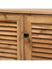 Modern Contemporary Shoe Storage Cabinet Oak Brown Wood 3-Door 8 Shelves 16 Pairs Slatted Doors Assembly Required Sturdy Engineered Wood Dark Brown MDF Solid Wood - Multicolor - View 6