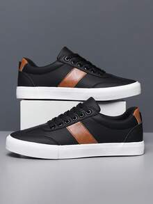 (Half Size Larger) Men's Fashionable Casual Sports Sneakers - Round Toe Lace-Up Design, Comfortable Wear For All Seasons - X03 Black - View 4