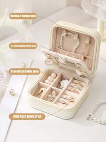 A Jewelry Storage Box With A Makeup Mirror, Portable Travel Zipper Jewelry Box, Simple Travel And Home Jewelry Box, Fashionable Personalized Leather Mini Jewelry Box For Earrings, Necklaces, Rings Storage, Dust-Proof Small Jewelry Storage Box, Jewelry Accessory Storage Box And Vanity Box, Perfect For Storing Rings, Pendants, Earrings, Ties, Bracelets, Great Gift For Girlfriend, Mother's Anniversary, Men's & Women's Gifts