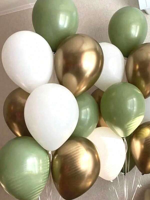 Conjunto de 20 balões de látex de 10 polegadas, verde abacate e dourado, ideal para casamento, festa de aniversário e decoração com tema de selva