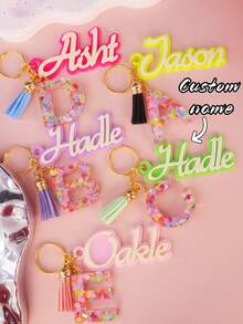 1 PC Custom Name Handmade Colorful Resin Keychain, Personalised Heart Initial Resin Keychain, Letter Keychain, Gift Idea, Kids Backpack Charm