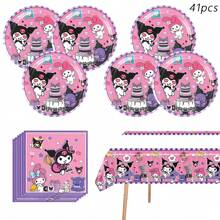 Sanrio 88pcs Sanrio Kuromi Party Supplies,Included Birthday Banner,Hanging Vortex, Plates,Napkins,Tablecloth,Paper Cup,For Kuromi Decorations,Kuromi Birthday Party Decorations,Kuromi Party Decorations