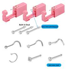 Nose Piercing Kit,Self Nose Piercing Gun With Built-In Nose Studs,6pcs Nose Ring Stud Nose Piercings Gun Kit Tool - Pink - View 14