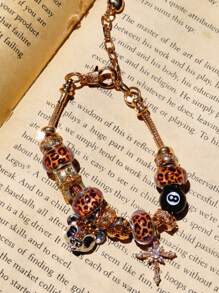 1 Stück Damen 8-Ball Pool Dekor Armband, Stern & Kreuz Dekor Armband, minimalistisches Leopard Dekor Armband, verstellbares Paar Armband