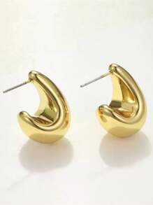 1 Pair Asymmetrical C-Shaped Earrings, European And American Classic Fashion Water Drop Design Minimalist Earrings