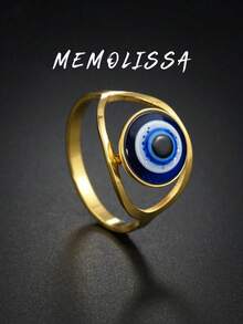 1pc Fashionable Personalized Stainless Steel Evil Eye Ring, Women's Exquisite Ring Jewelry For Parties And Daily Wear - Yellow Gold - View 1