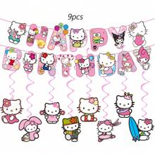 Sanrio 70pcs Sanrio Hello Kitty Party Supplies,Included Birthday Banner,Hanging Vortexs,Plates,Napkins,Tablecloth For Hello Kitty Birthday Party Decorations,For Hello Kitty Party Decorations,Hello Kitty Birthday Party Decorations,Hello Kitty Party Decorations