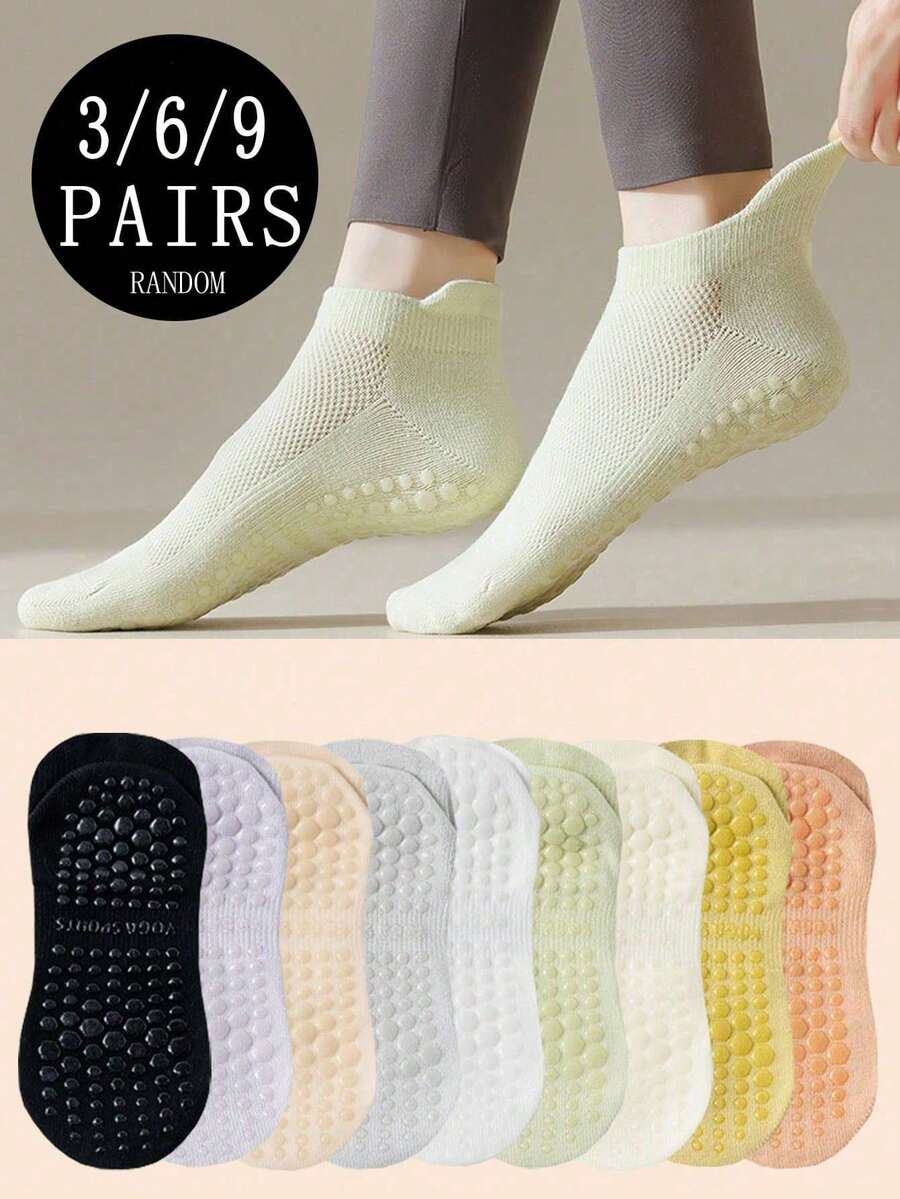 3/6/9 Pairs/Pack Women's Thin Summer Style Breathable Mesh Exercise Yoga Pilates Aerobics Silicone Anti-Slip Running With Ears Sock - Multicolor - View 1