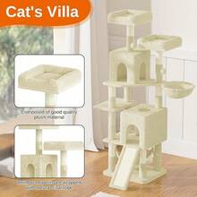 Cat Tree, Cat Climbing Frame, Cat Tower For In Door Cats, 158cm, With 7 Scratching Posts, With 2 Perches, 2 Cat Houses And 2 Hammocks, Pink - Amarillo - Ver 6