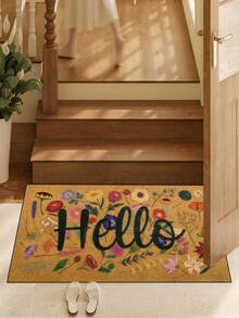 1pc [Best Seller] Christmas Thanksgiving Floral Hello Pattern Doormat, Farmhouse Style Indoor Outdoor Non-Slip Mat | Durable Polyester Material | Non-Slip, Easy To Clean, Dirt-Resistant, Machine Washable | Entryway And Home Decor - Perfect For Room Decor, Small Rug, Living Room Rug, Bedroom Rug, Kitchen Rug, Bathroom Rug, Area Rug