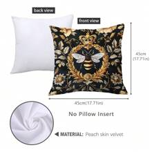 1pc Bee Festival Vintage Series Black Background White Wing Bee Printed Pillow Case [No Pillow Insert], 17.7*17.7in(45*45cm), [Single-Sided Printing] Minimalist Modern Polyester Cushion Cover, Room Decor, Home Decor, Bedroom Decor, Room Decoration Stuff For Sofa, Bed, Living Room, Bedroom, Car, Office, Hotel Decoration, Throw Pillow Covers, Suitable For All Seasons, Perfect Gift For Family And Friends