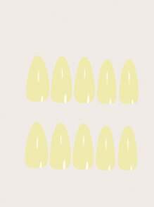 Migliora istantaneamente il tuo aspetto con 24 unghie finte a mandorla di medie dimensioni, colore giallo chick solido, stile Y2K, sensazione di alta qualità, con 1 limetta e 1 foglio di nastro, per donne e ragazze
