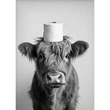 1 件动物高地牛水獭猫浣熊配厕纸海报印刷帆布画浴室墙壁艺术搞笑厕所幽默家居装饰可选框架 - 彩色 - 查看 14