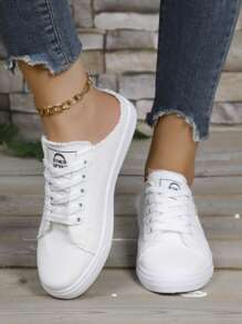 Women's Canvas Shoes, Spring/Summer Korean Casual White Flat Canvas Shoes, Versatile Low-Top Thin Breathable Canvas Sneakers For Female Students, Fashionable Inssp