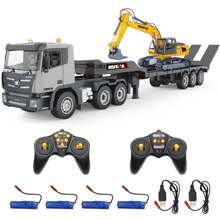 Remote Control Tow Truck With RC Excavator Set, RC Tow Engineering Car With Light And Sound