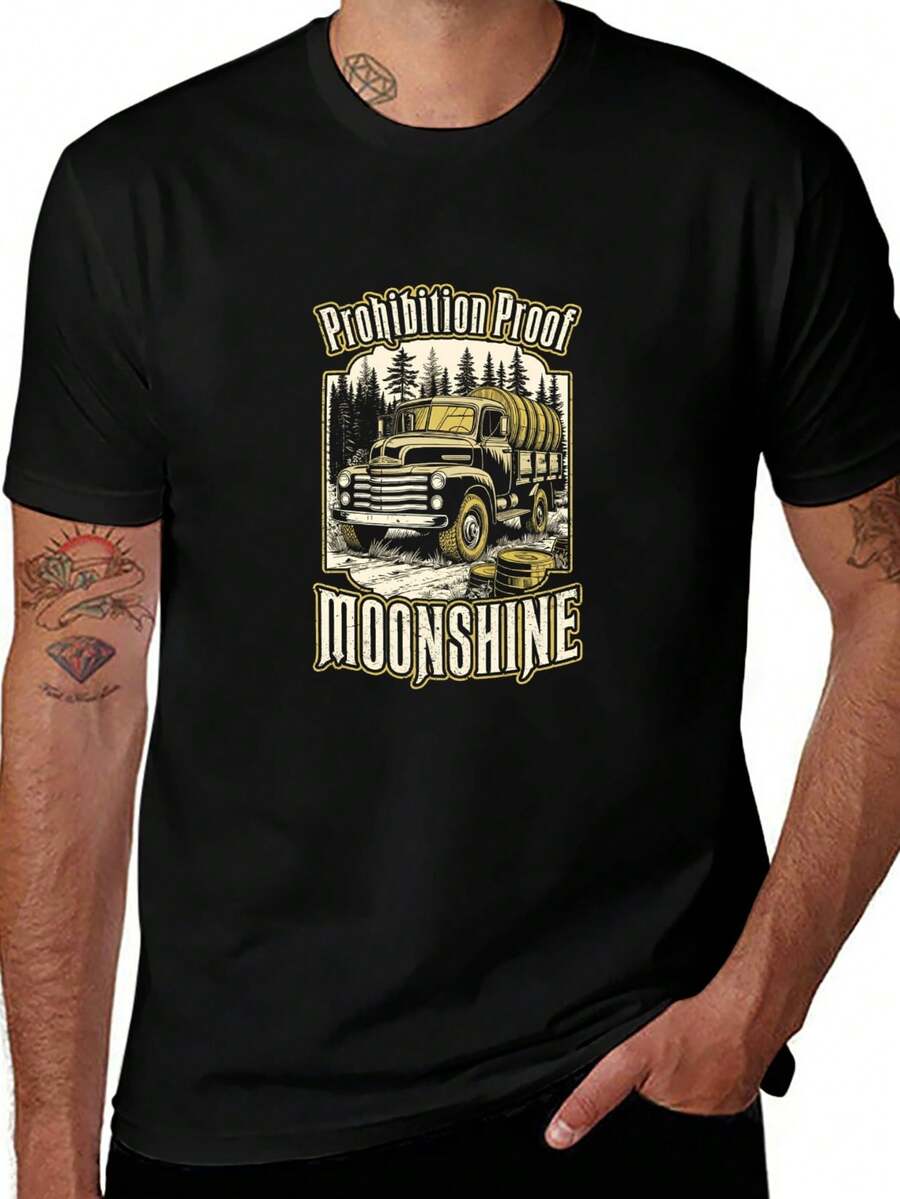 Prohibition Proof Moonshine T-Shirts,Stylish Men's Graphic Tee,Comfortable And Soft Men's Short Sleeves - Black - View 1
