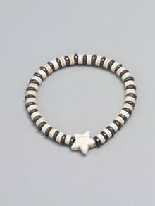Heart Pendant Beaded Bracelet - Black - View 7