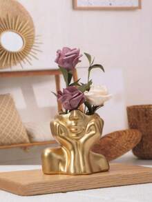 1pc Golden Resin Vase For Decoration, Flower Head Vase, Beauty Tools Storage, Office Stationery Storage, Modern Simple Vase, For Home Decoration Living Room Desk Decoration - Multicolor - View 1