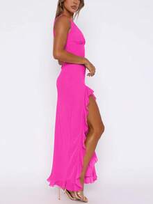 European & American Style Women's New Summer Ruffled Bodycon Party Dress, Versatile For Evening Gown Wedding Spring - Hot Pink - View 5