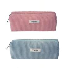 1 pieza Estuche de lápices/bolígrafo de pana minimalista y versátil, material de pana, tacto suave, cierre con cremallera, adecuado para estudiantes, trabajadores de oficina de uso diario, para guardar artículos de papelería o como monedero, estuche de lápices/bolígrafo de pana - Multicolor [YUEBU] - Ver 20